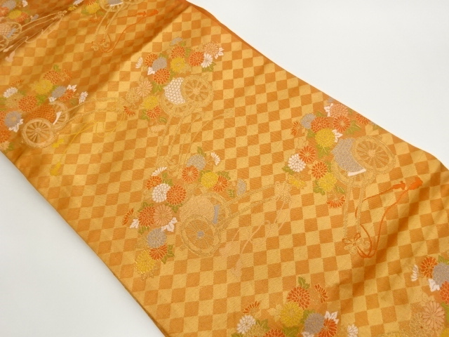 花車に斜め市松模様織出し名古屋帯